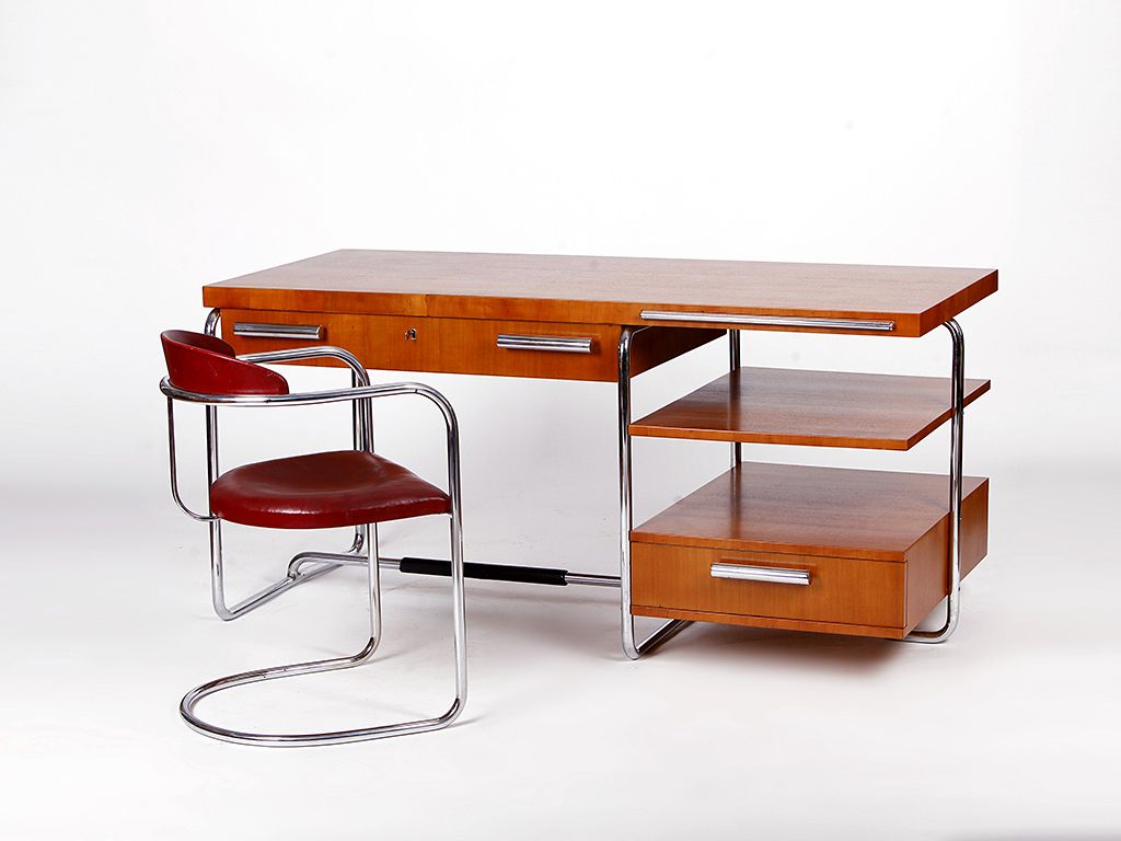 photo vintage Rare Executive Tubular Steel Desk By Mücke Melder, 1930s