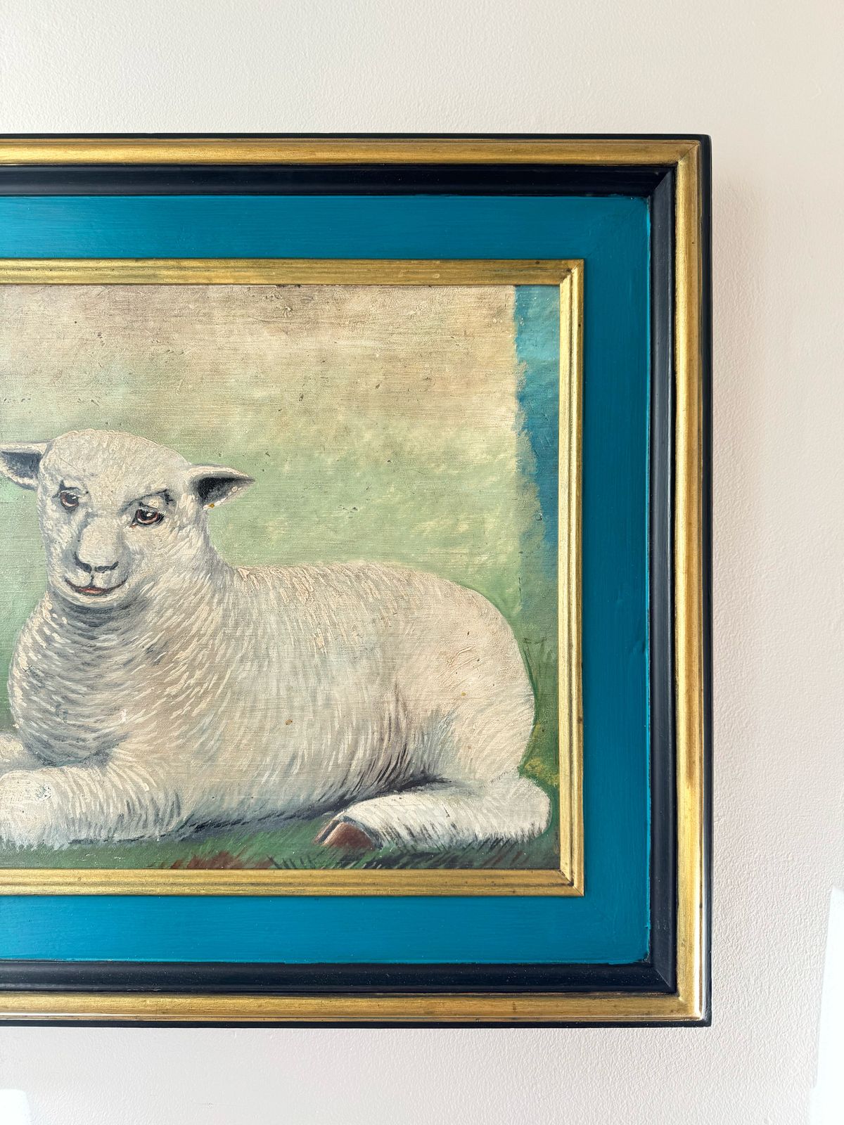 Antique Oil On Board — Sheep Pastoral, Framed photo 385.0