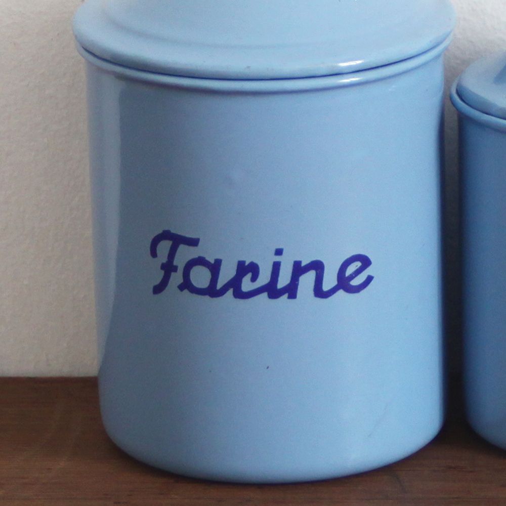 Vintage French Blue Enamel Canisters Pots Set Of 2 photo buy