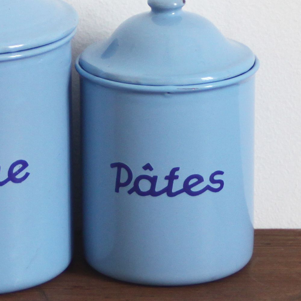 Vintage French Blue Enamel Canisters Pots Set Of 2 photo vintage