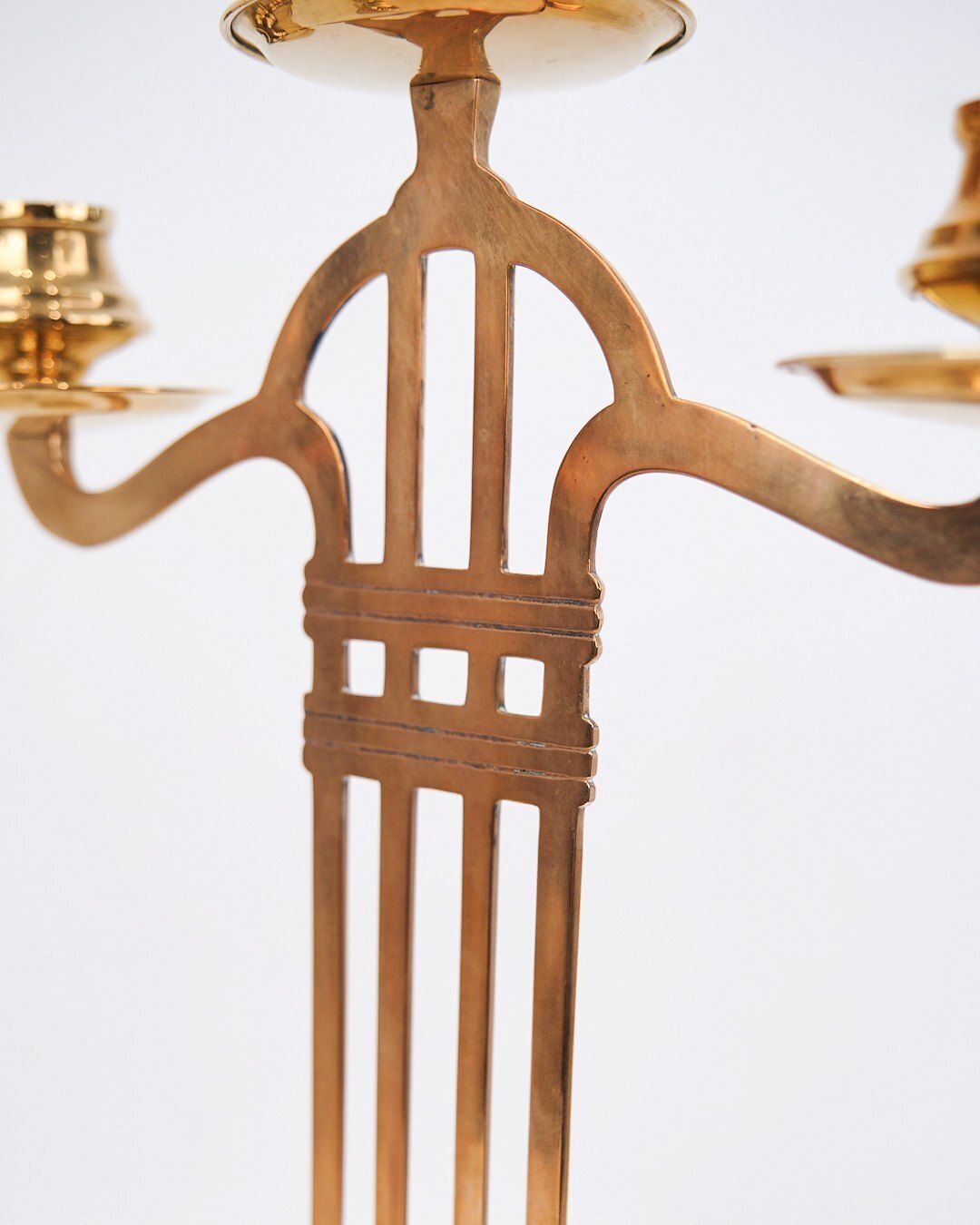 Set Of Two Tall Three Armed Candlesticks   Brass   Art Nouveau Style   1920s photo 450.0
