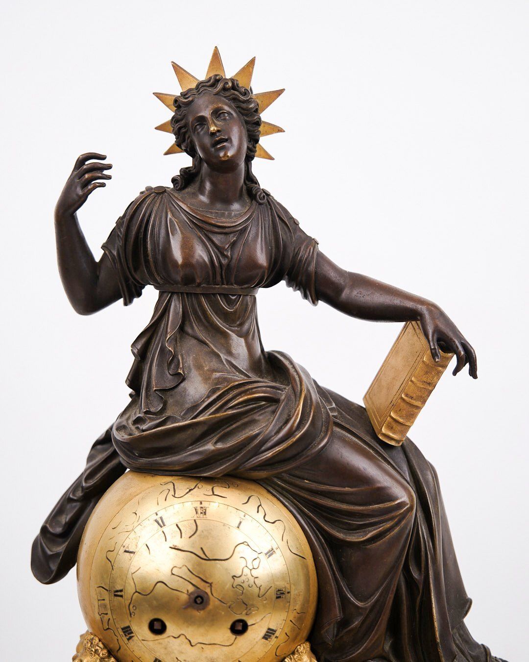 French Mantel Clock   Bronze   Decorated With Female Figure With Radiant Crown And Book   Paris   Year 1820s photo 2395.0
