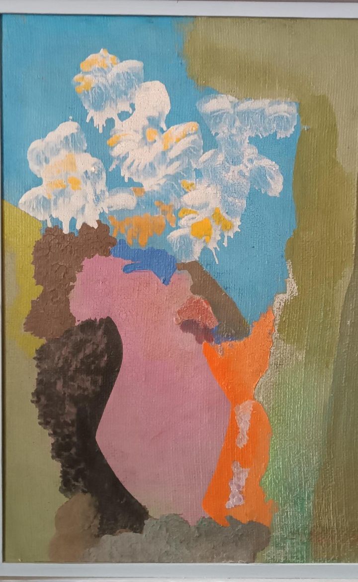 Still Life Painting Vase With Flowers  F Dated 1972 Signed  Oil On Board photo 124.0