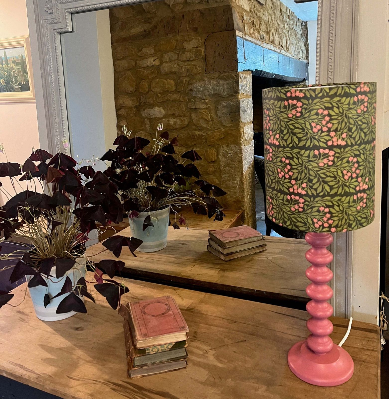 William Morris Inspired Lampshade With A Pink Bobble Base photo furniture