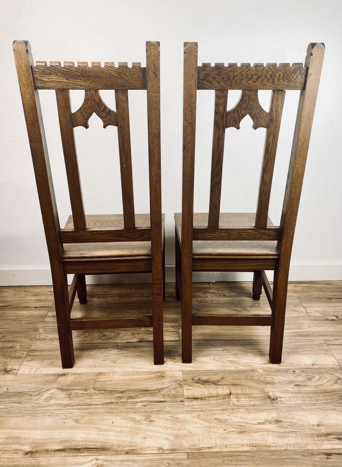 Pair Of Gothic Revival Oak Hall Chairs photo for sale