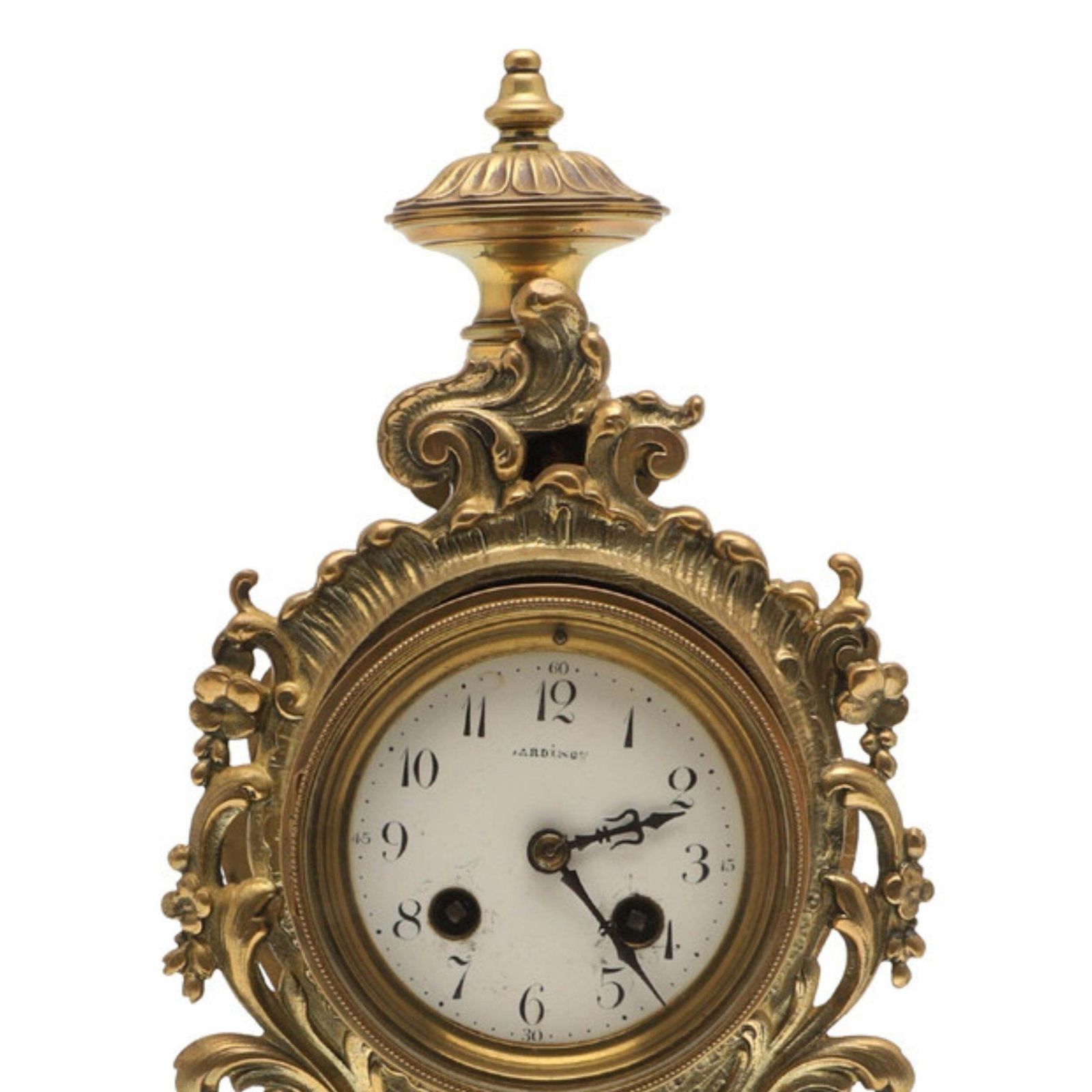 Rococo Brass Mantel Clock Antique French Late 19th C, Enamel Dial Signed Bardino photo Home Decor