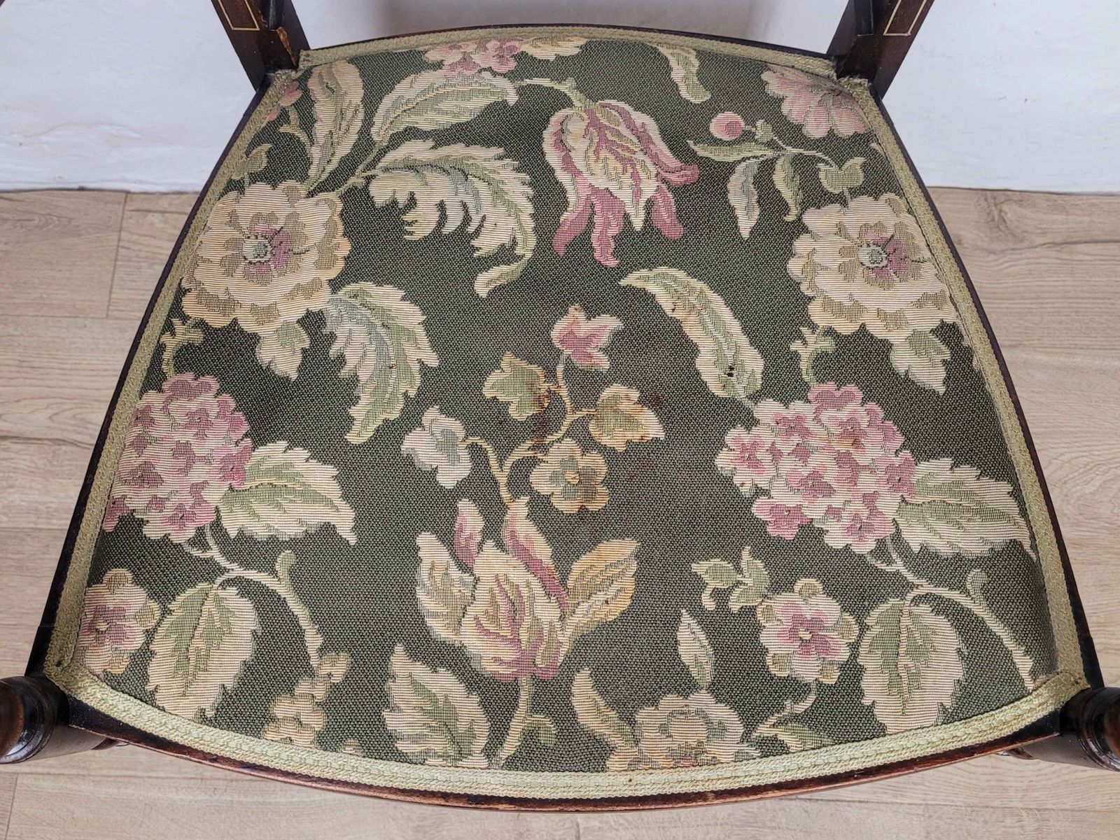 photo furniture Edwardian Armchair Inlaid Floral Upholstery English 1900s Postage Available
