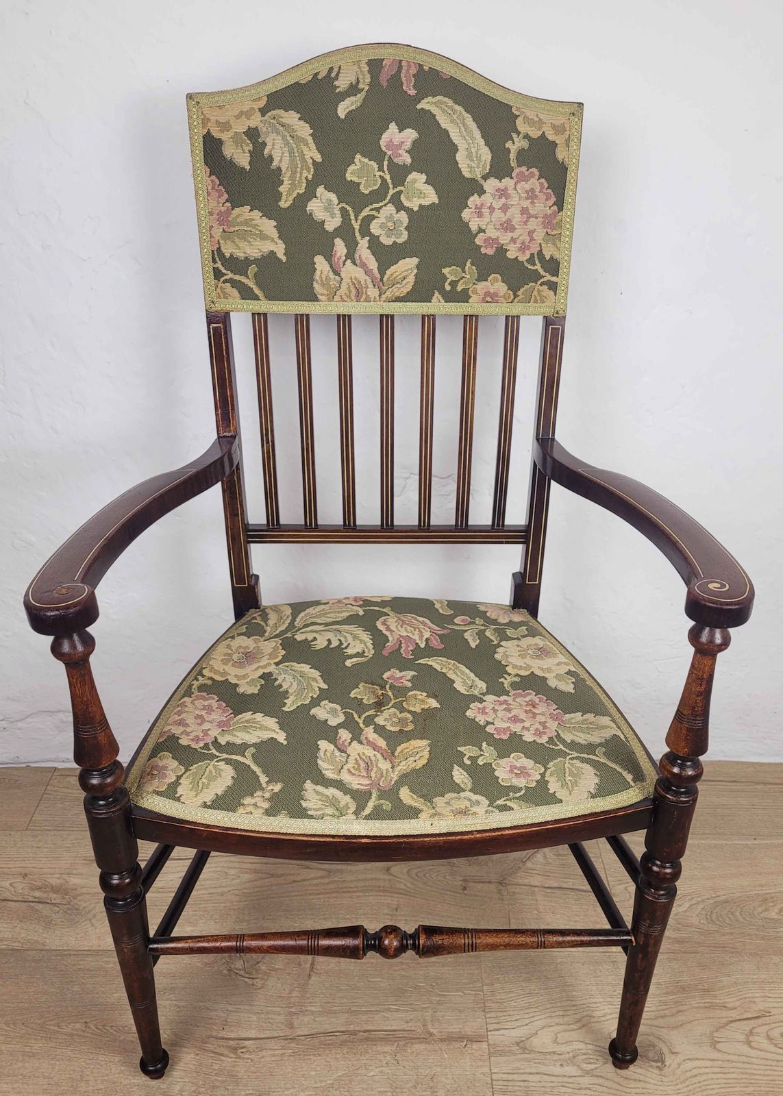 Furniture Edwardian Armchair Inlaid Floral Upholstery English 1900s Postage Available photo