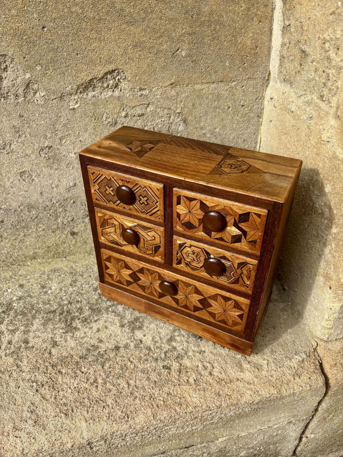 Japanese Miniature Marquetry Chest photo for sale