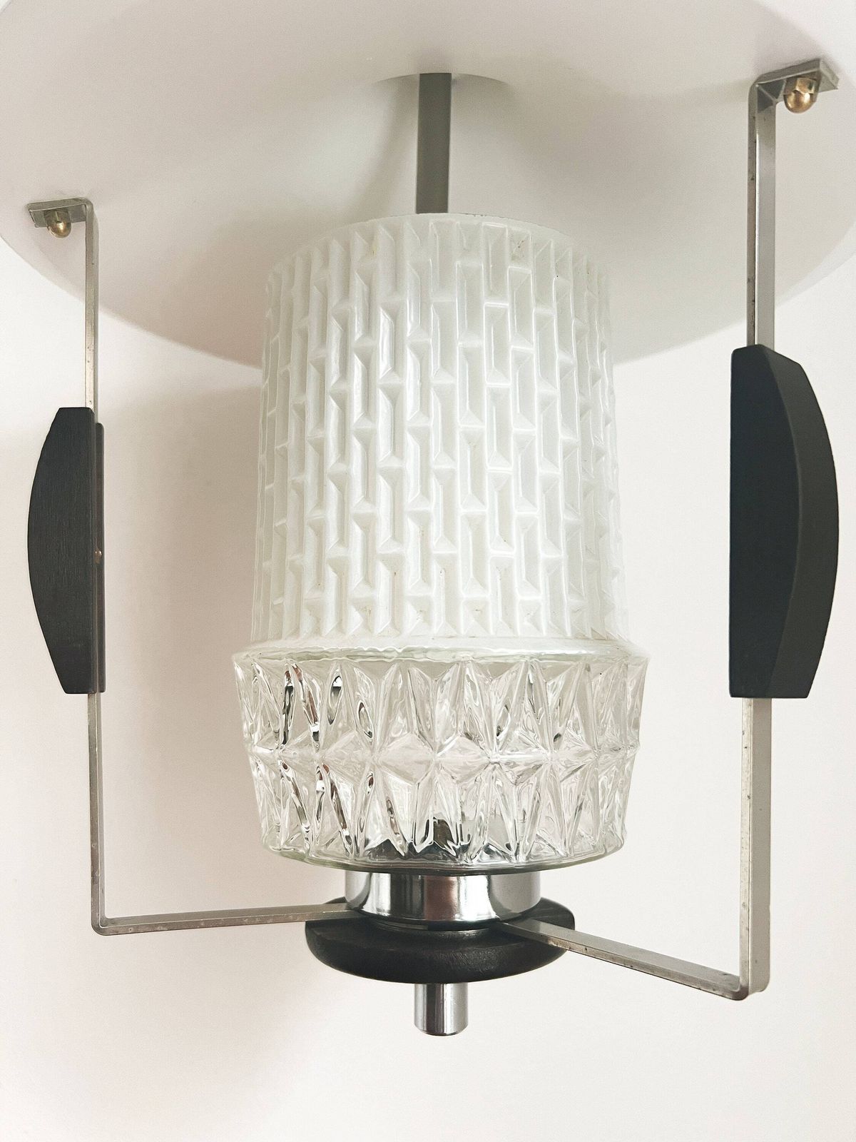 Vintage Pendant Lamp   Wood, (Milk) Glass, Metal   Scandinavian Design   Mid Century   50/60s photo vintage