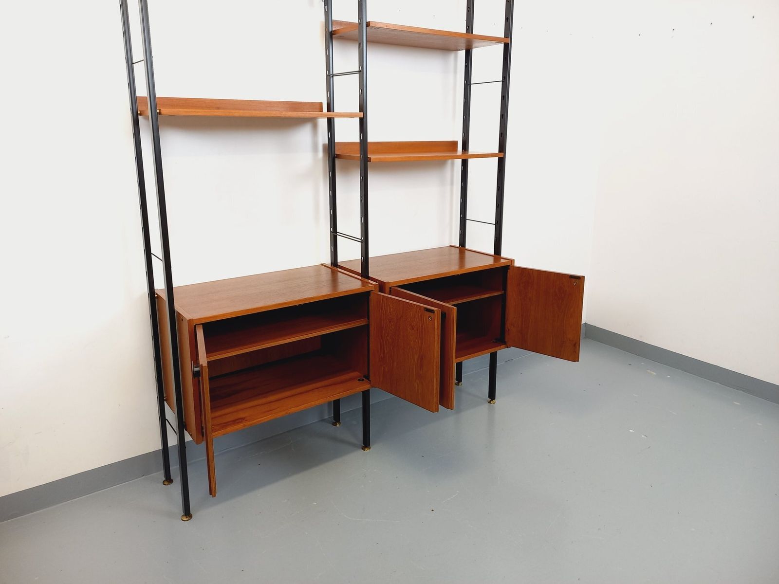 photo for sale Barovero Torino Italian Double Modular Bookcase In Teak And Metal