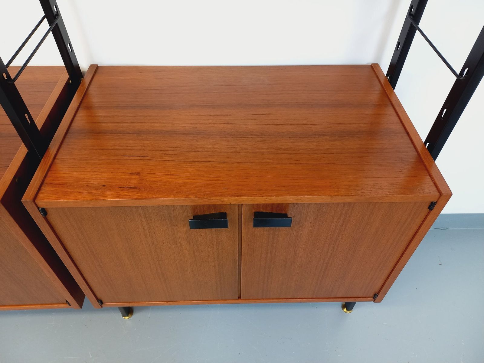Furniture Barovero Torino Italian Double Modular Bookcase In Teak And Metal photo