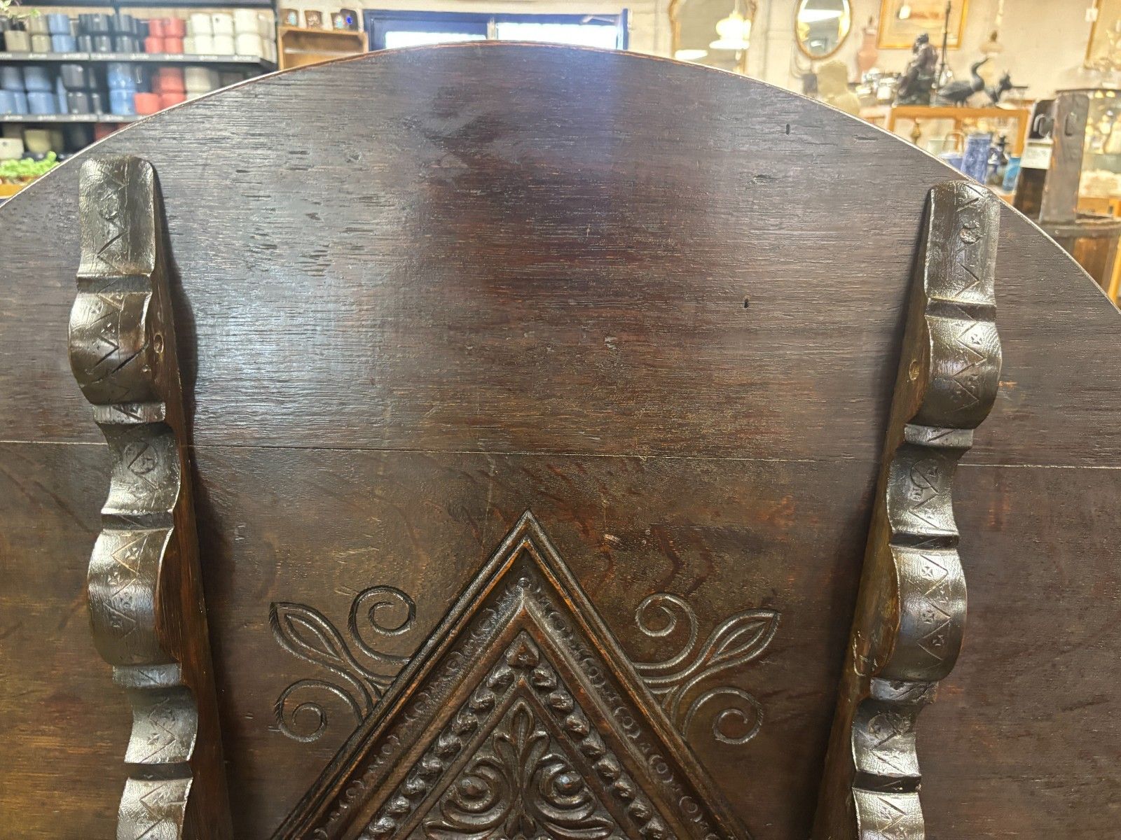 Antique Carved Oak Monks Chair/ Seat Metamorphic Chair Table photo for sale