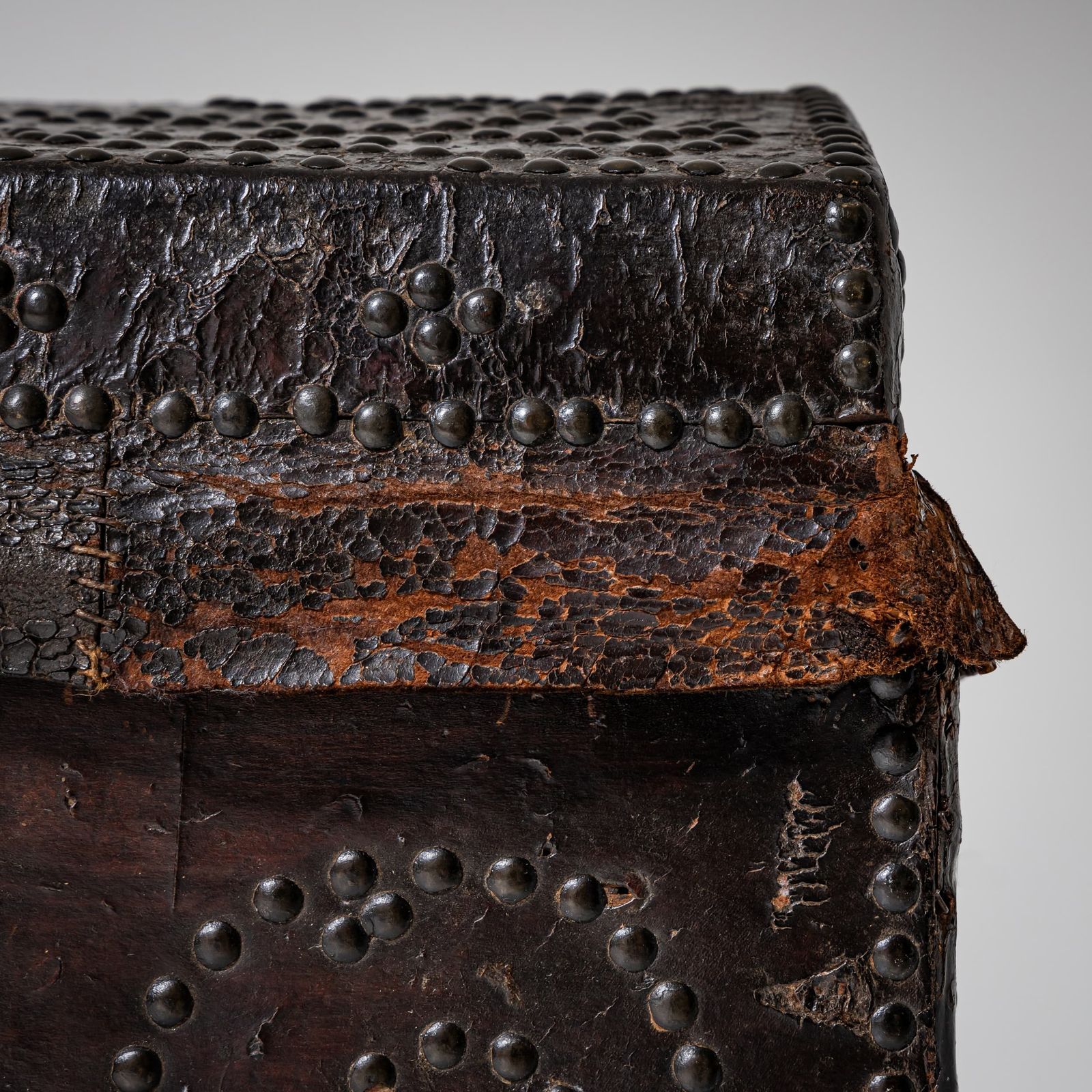 Dome Lid Chest, Italy, Early 18th Century, Walnut With Leather Covering photo for sale