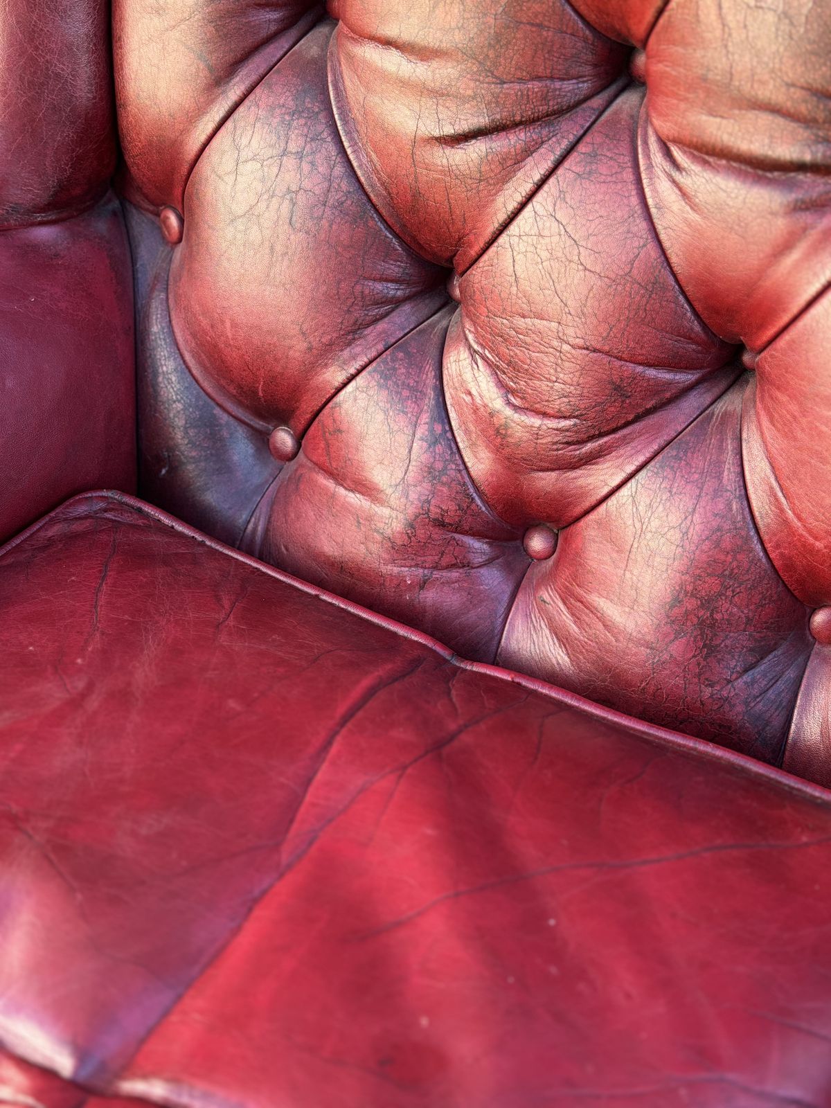 Untouched 19th Century Victorian Period Red Leather Wing Armchair photo vintage