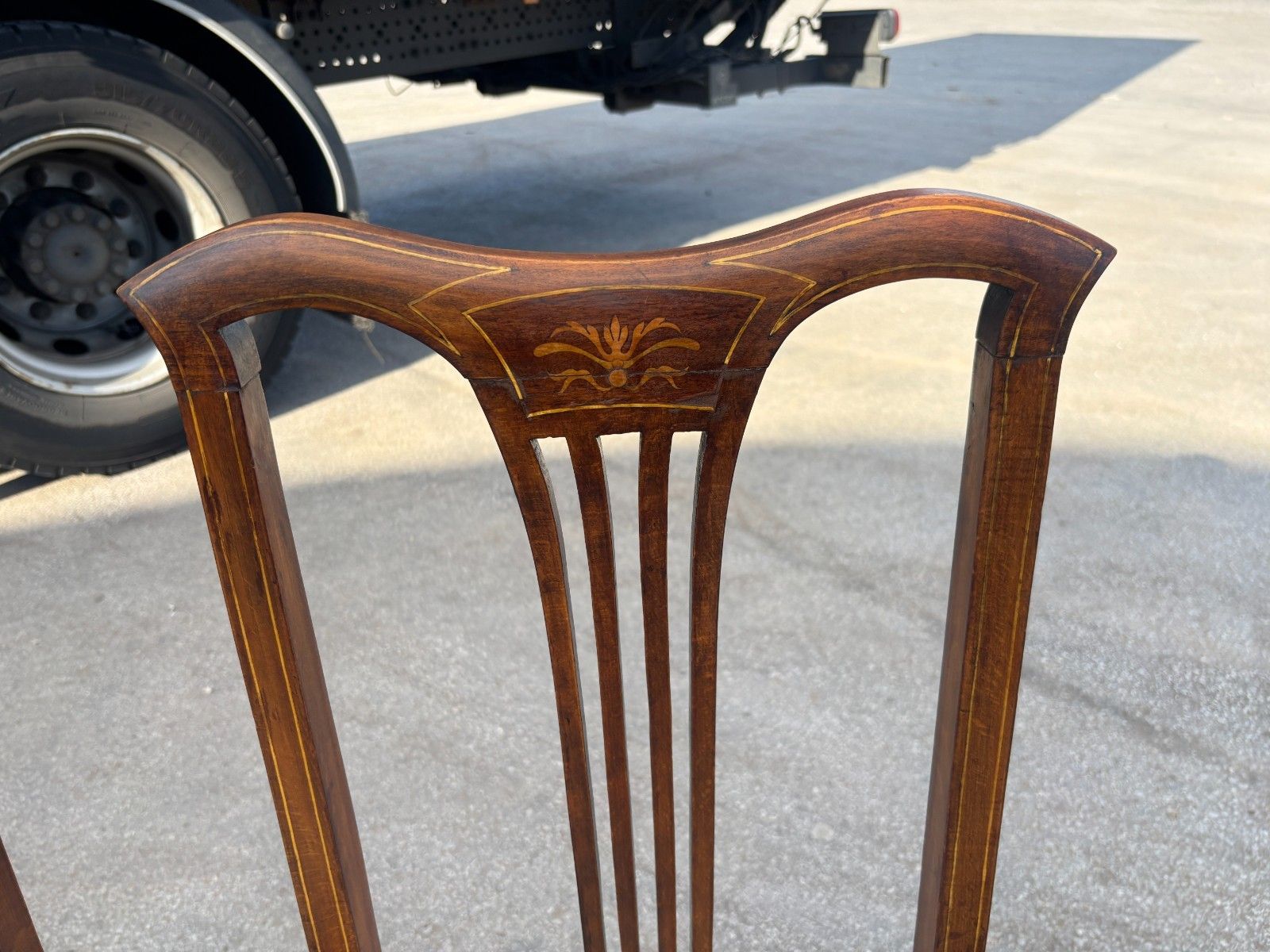 245.0 Four Antique Edwardian Mahogany Dining Chairs With Inlay & Upholstered Cushion photo