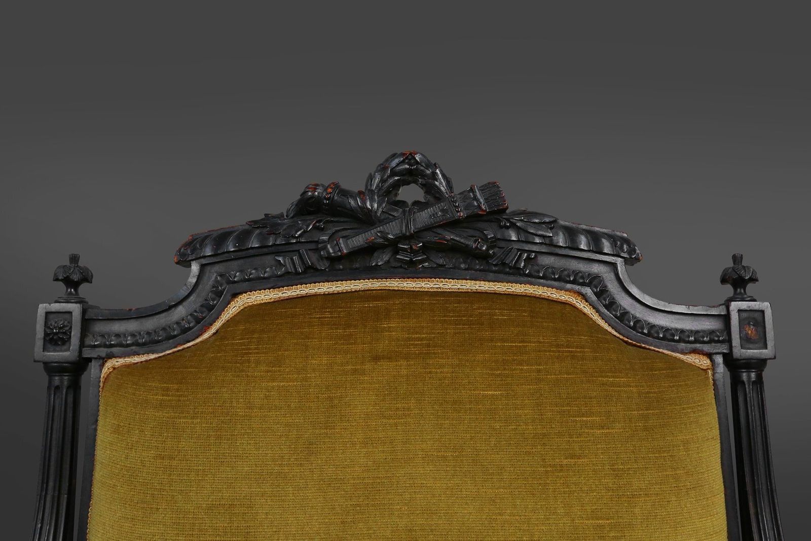 photo for sale Empire French Black Wood And Velvet Armchair, 1850s
