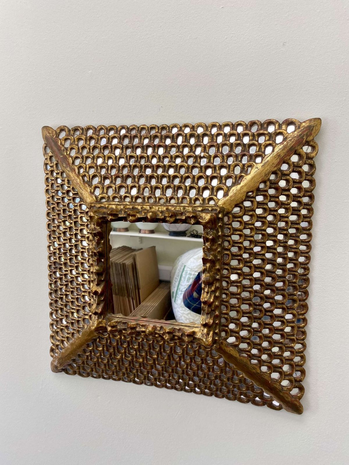 Spanish Colonial Gilt Carved Wood Mirror With Mosaic Mirror Inlays photo Home Decor