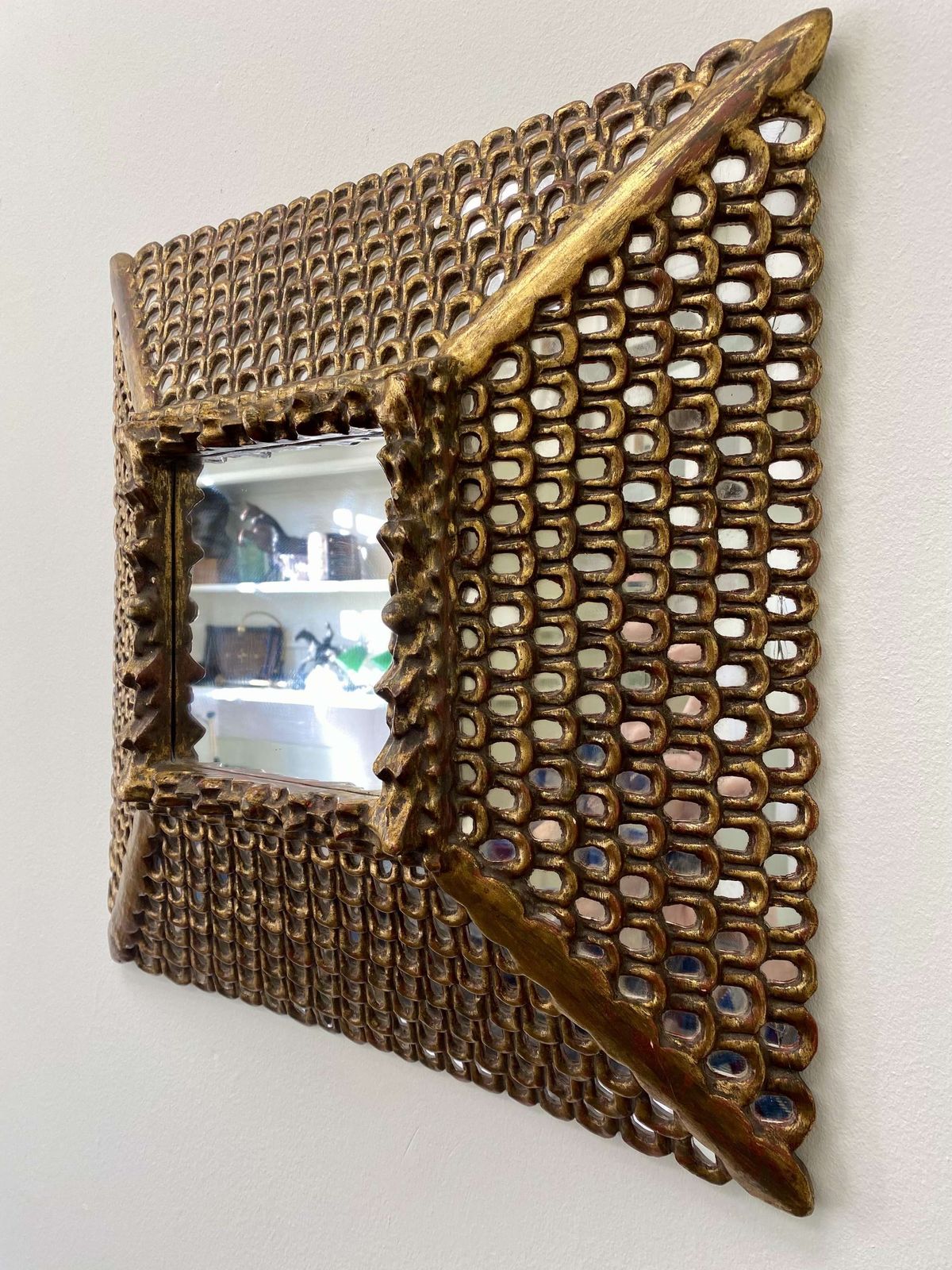 Spanish Colonial Gilt Carved Wood Mirror With Mosaic Mirror Inlays photo 795.0