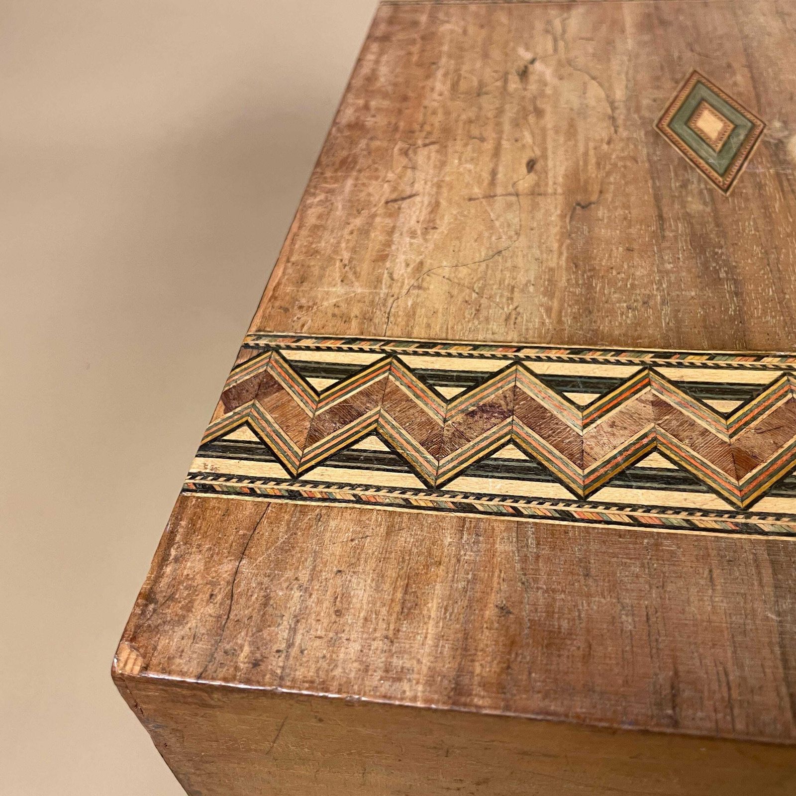 Antique Inlaid Marquetry Box Wooden Writing Box Anglo Indian Desk Jewellery Trinket Storage Chest Handcrafted Intricate Blue Velvet Lining photo 75.0