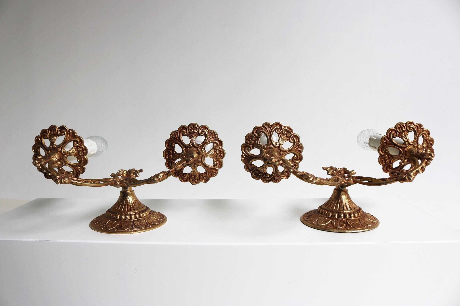 photo furniture Pair Of Gilt Metal Wall Sconces – French Vintage Style, Floral Motifs, 1960s