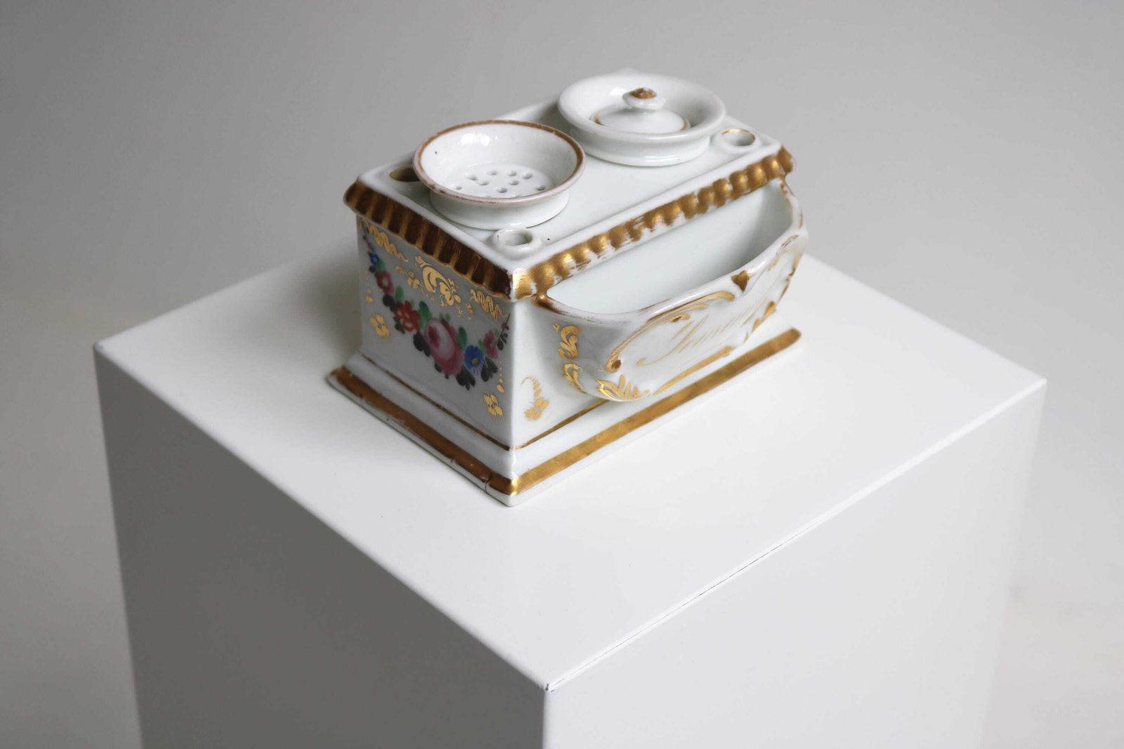 Antique French Porcelaine De Paris Inkwell | Hand Painted Old Paris Inkstand Ca. 1880 photo furniture
