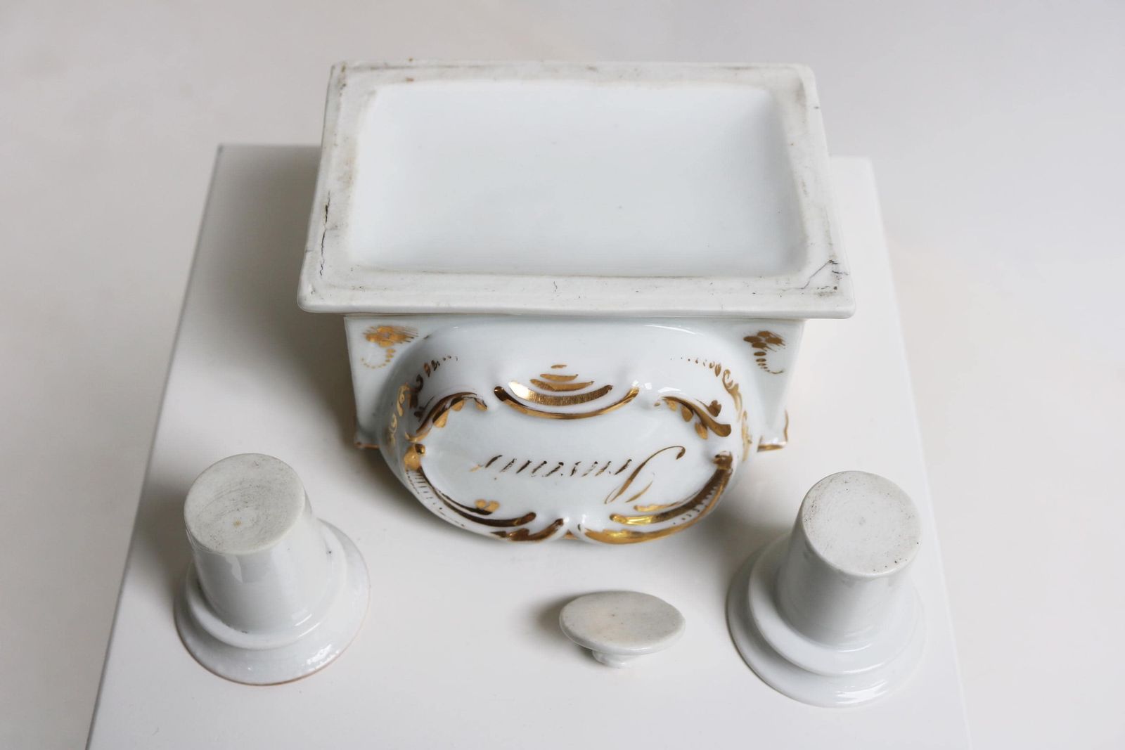 photo for sale Antique French Porcelaine De Paris Inkwell | Hand Painted Old Paris Inkstand Ca. 1880