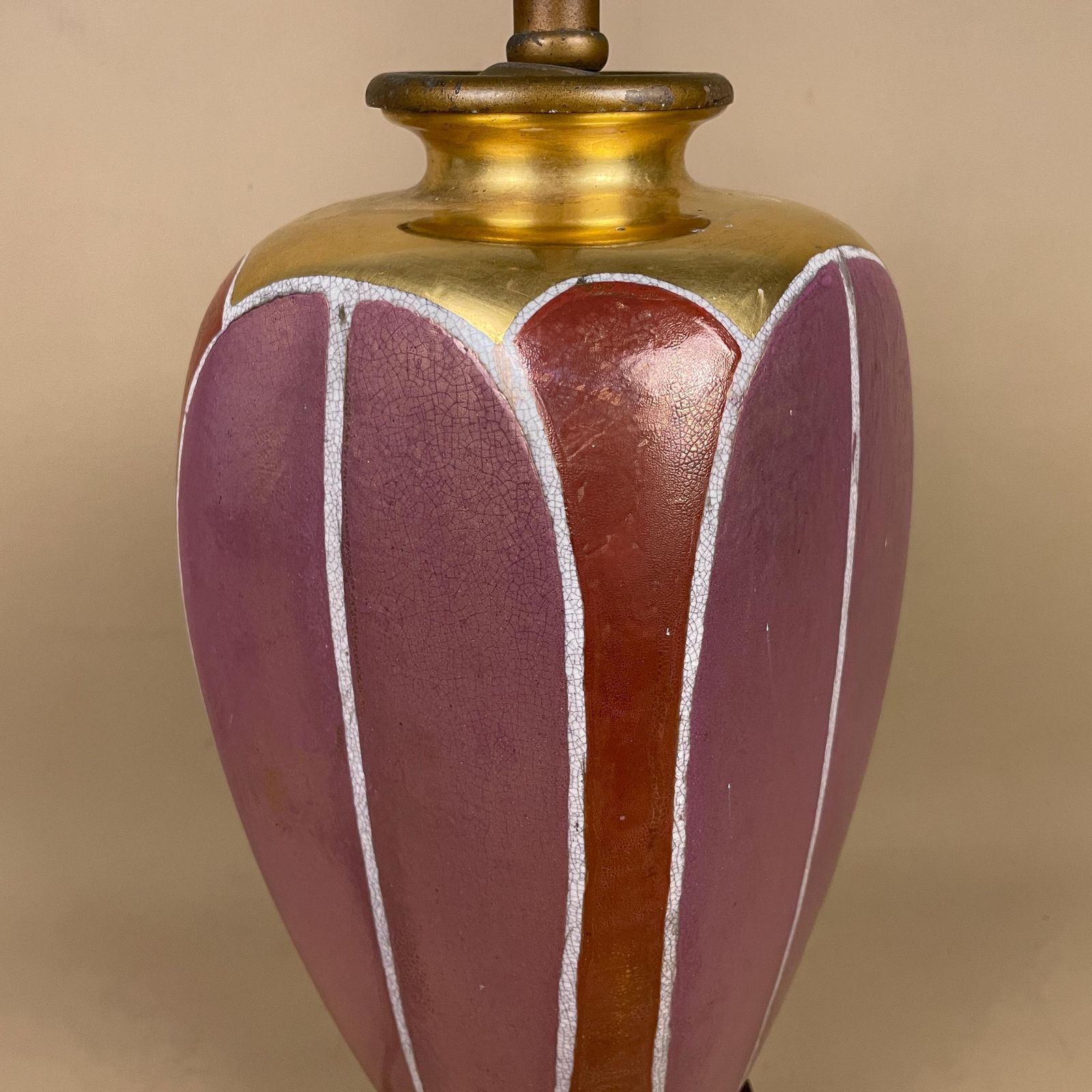 Vintage Ceramic Lamp Light Bedside Table Side Antique Vase Cottage Pattern Patterned Pink Gold Brass Metal Gold 2 Bulbs Wood Base Oriental photo furniture