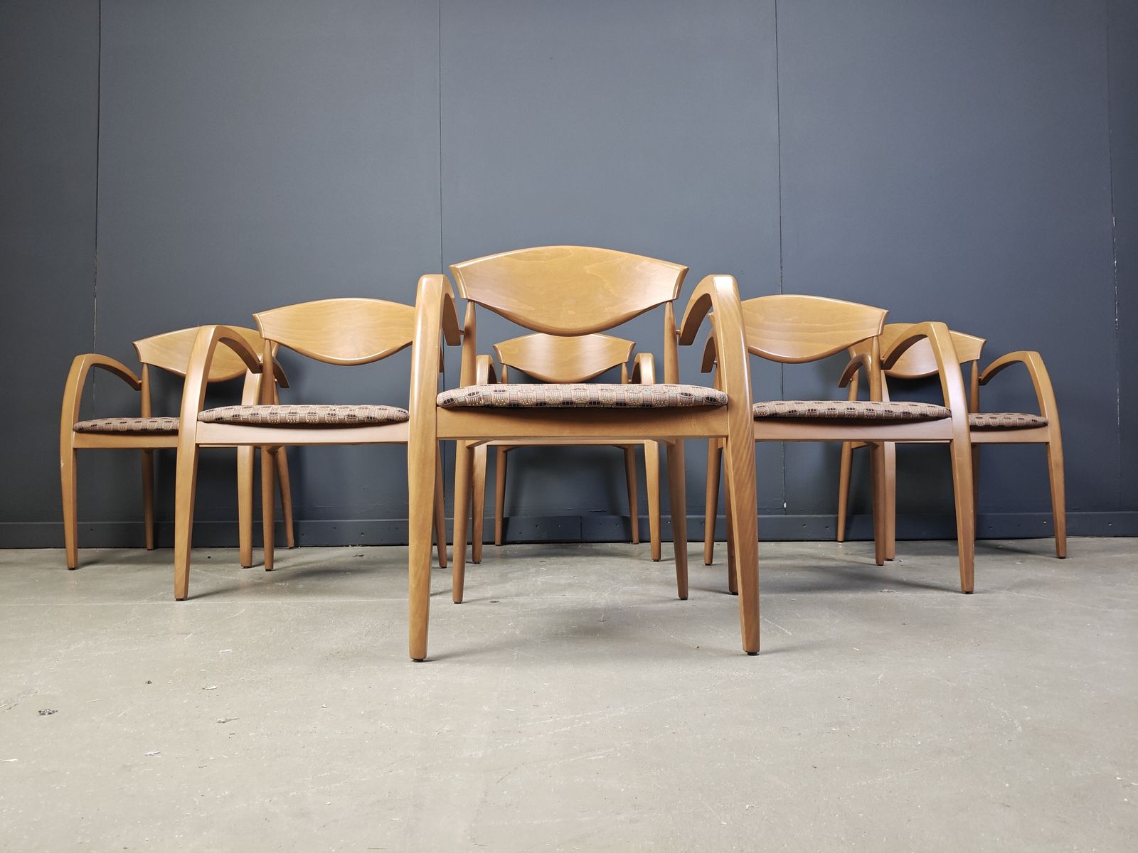 Vintage Spanish Wooden  Armchairs, 1990s Set Of 6 photo vinterior