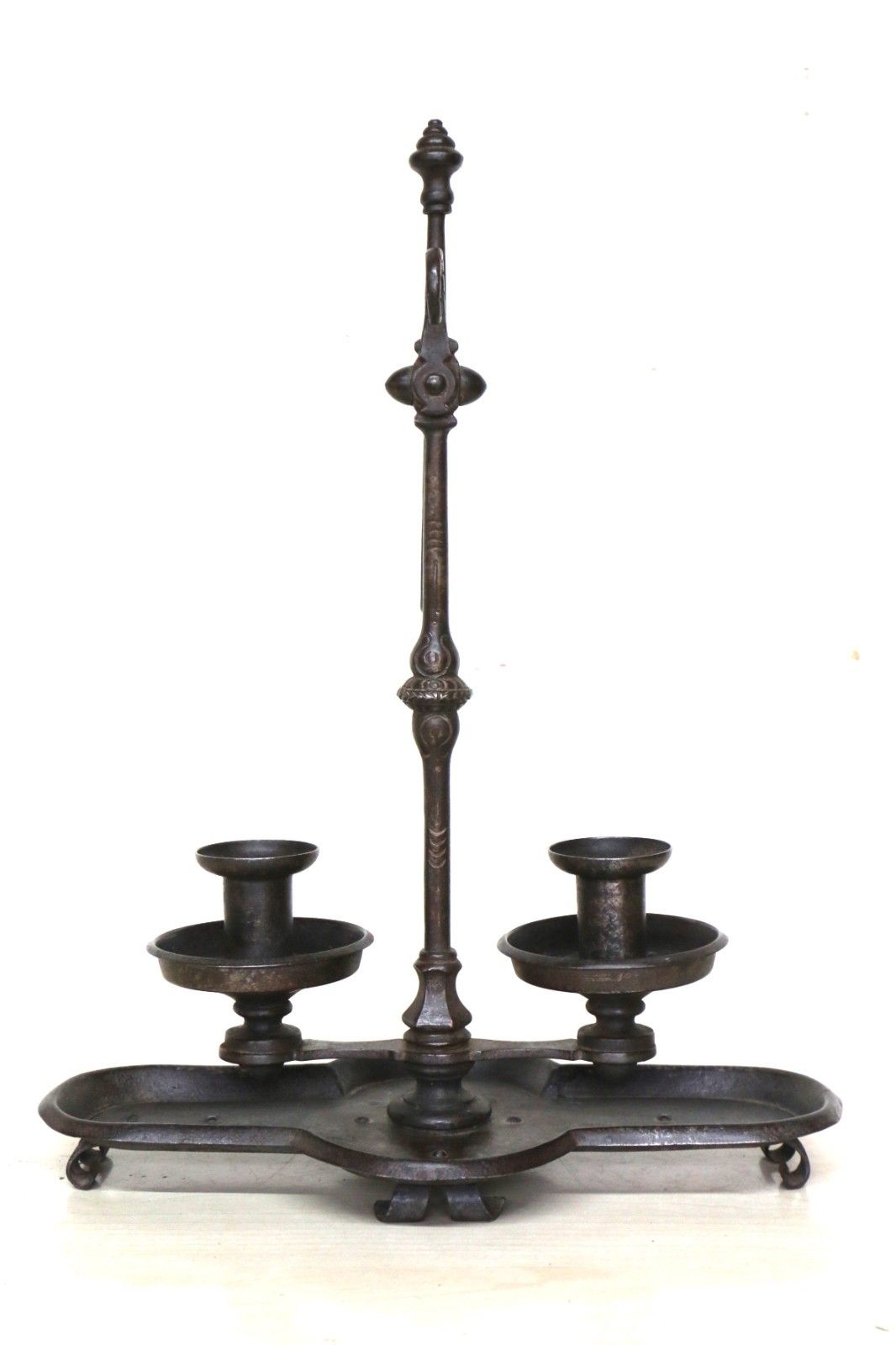A 19th Century Wrought Iron Double Candle Holder Candlestick English Early 19th photo for sale