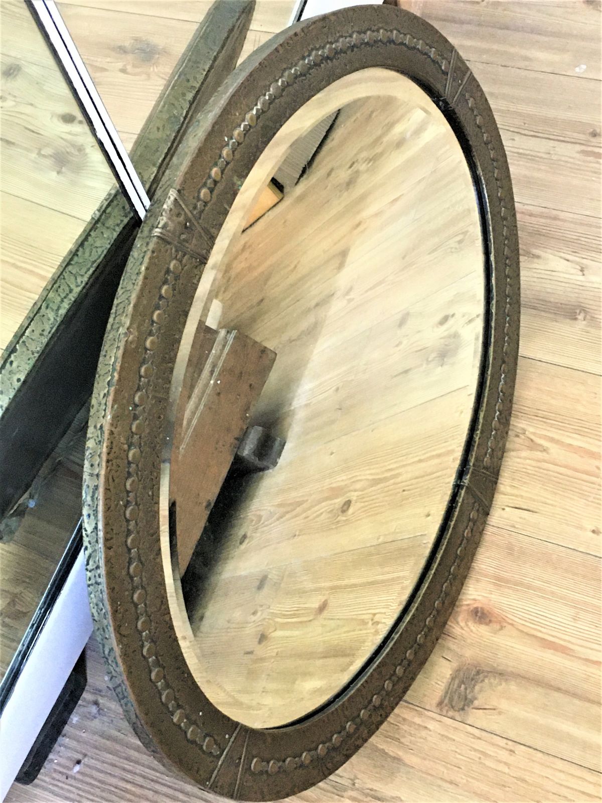 Antique Arts And Crafts Copper Brass Bronze Bevelled Mirror photo Home Decor