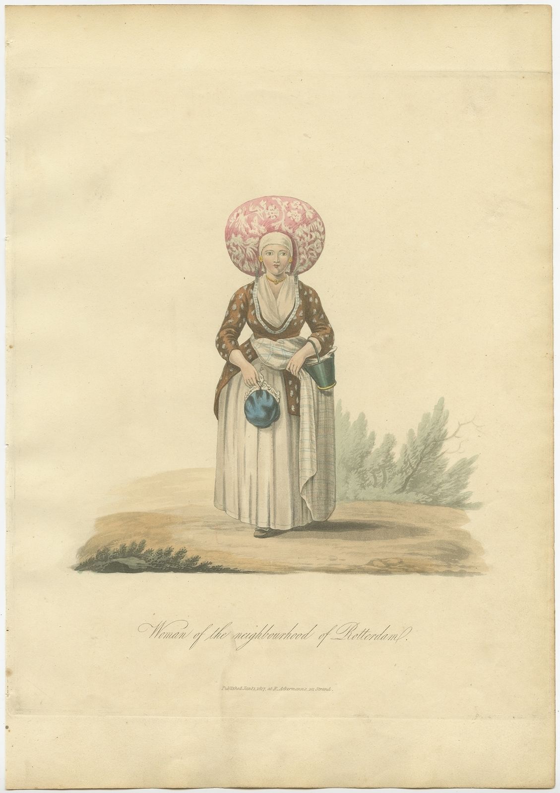 Antique Print Of A Woman Of The Neighbourhood Of Rotterdam By Ackermann (1817)