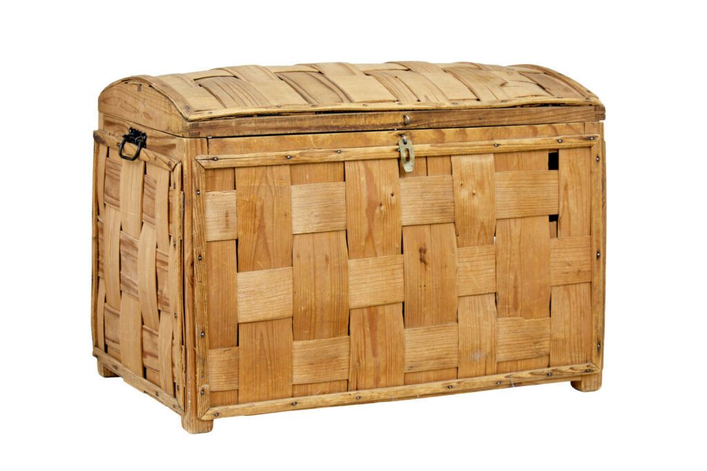 19th Century Swedish Woven Pine Dome Top Trunk