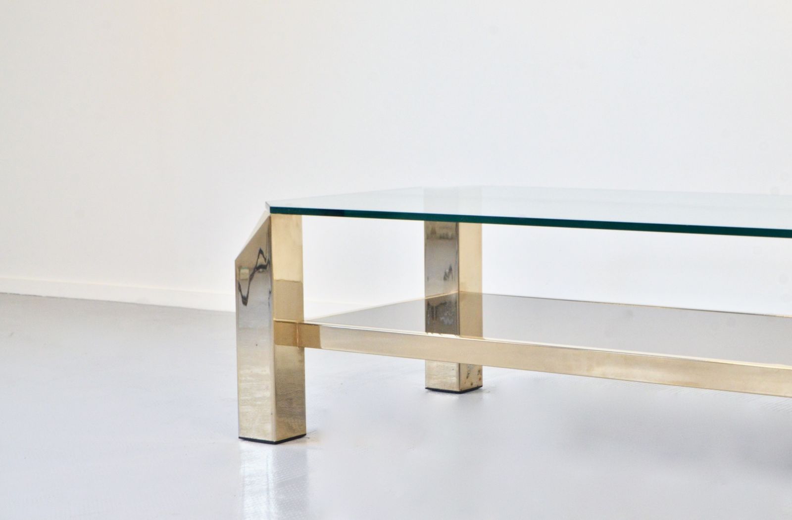 photo furniture 23kt Gold Plated Midcentury Coffee Table By Belgo Chrome. Vintage / Modern / Retro