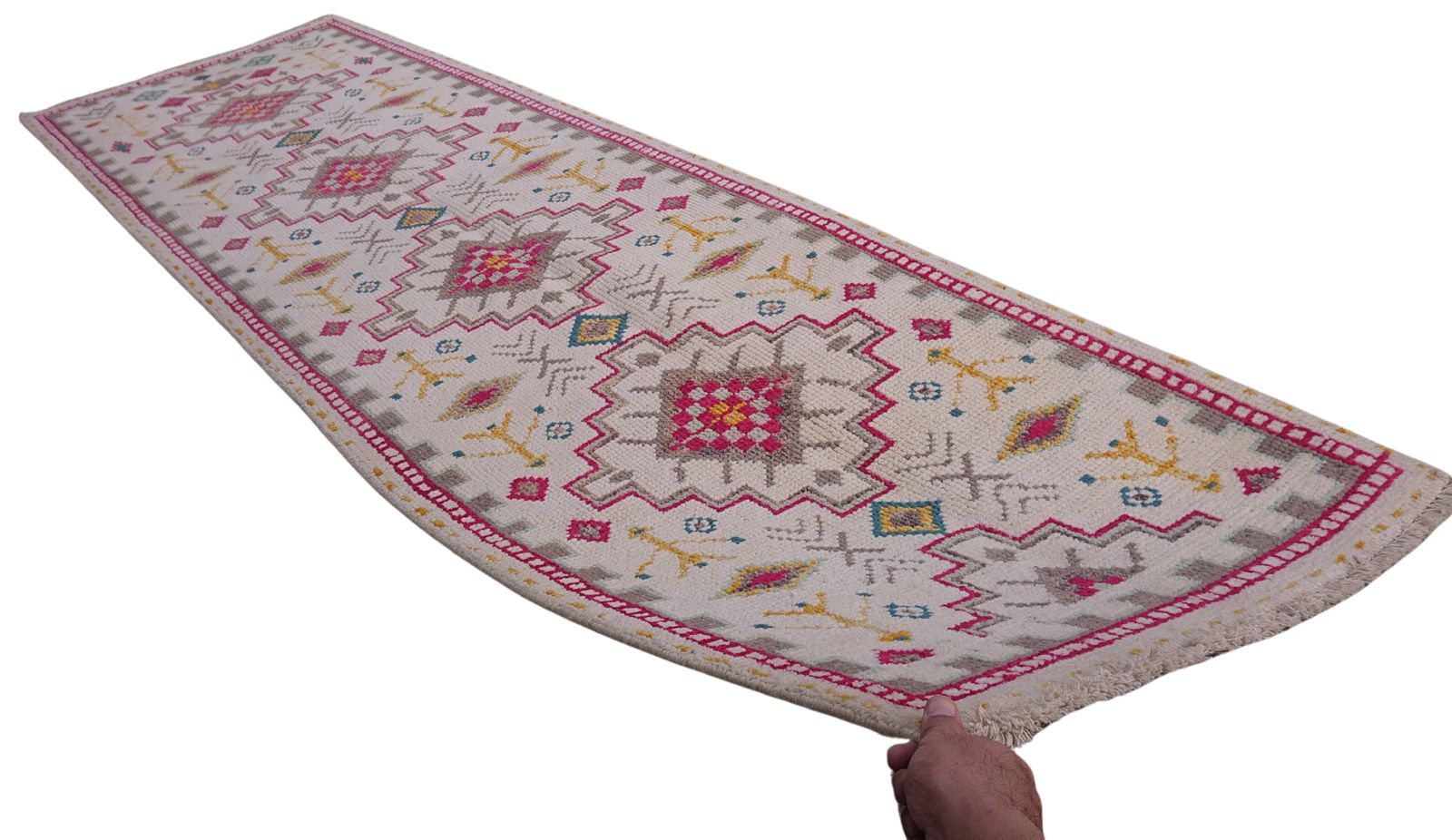 8 Ft Ivory Turkish Hand Knotted Hallway Runner Rug photo for sale