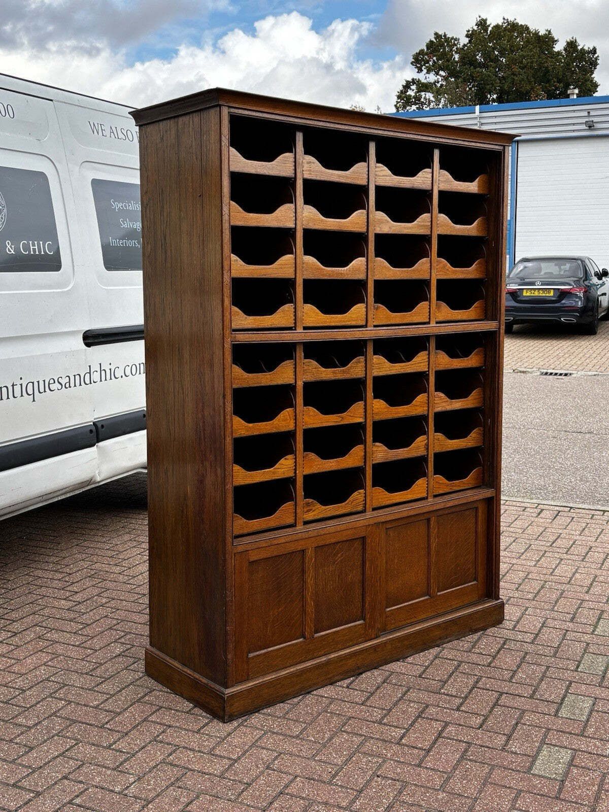 photo vinterior Edwardian Oak Haberdashery Cabinet With 32 Pull Out Drawers. Cupboards Below.