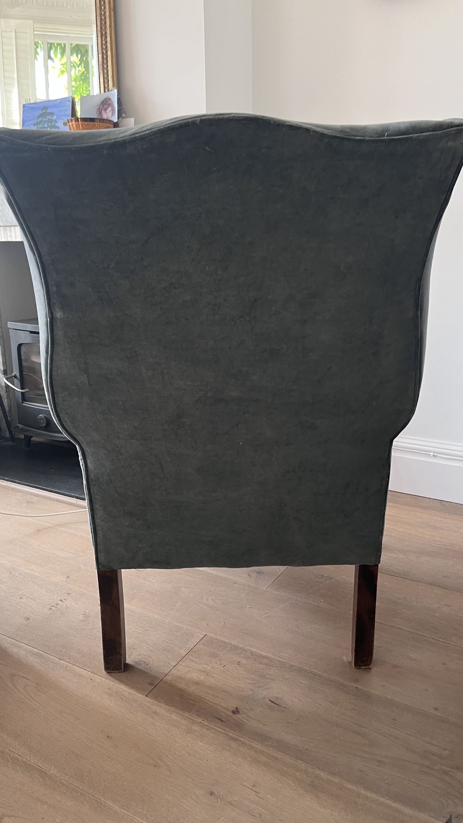 Blue Velvet Wing Back Chair. Authentic Not Reproduction. photo 550.0