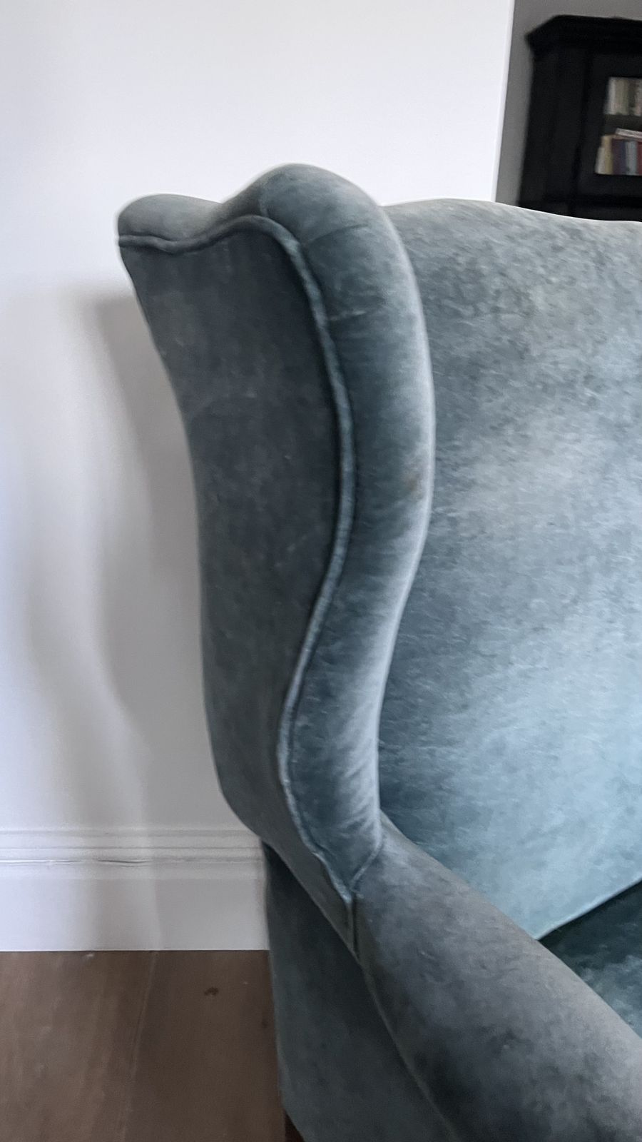 Blue Velvet Wing Back Chair. Authentic Not Reproduction. photo vinterior