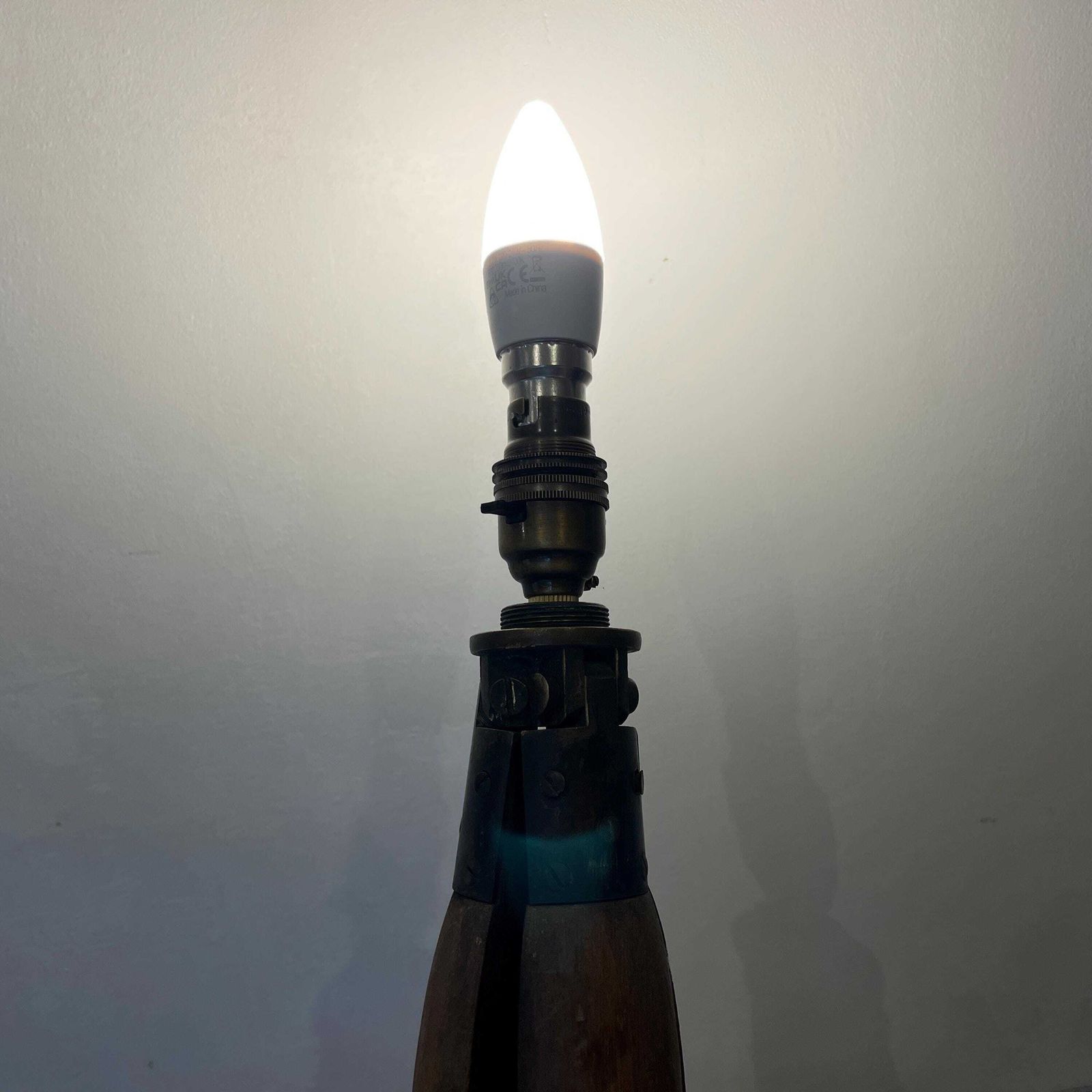 photo for sale Vintage Wooden Tripod Floor Lamp Brass Fittings Retro Studio Freestanding Mid Century Industrial Studio Surveyor Style Lighting Inc Shade