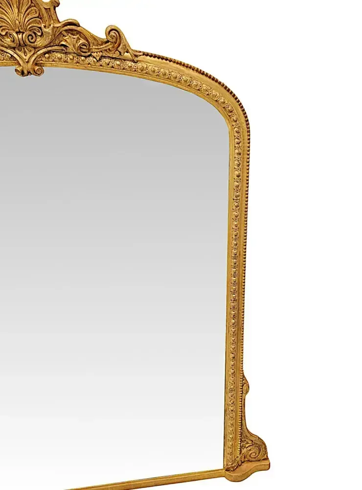 A Very Fine Large 19th Century Archtop Giltwood Overmantel Mirror With Central Cartouche photo Home Decor