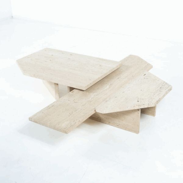 Large Asymmetrical Coffee Table Attributed To Willy Ballez, Travertine, 1970s photo furniture