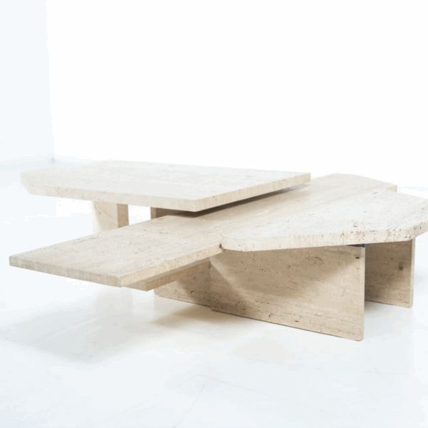 Large Asymmetrical Coffee Table Attributed To Willy Ballez, Travertine, 1970s photo 3190.0