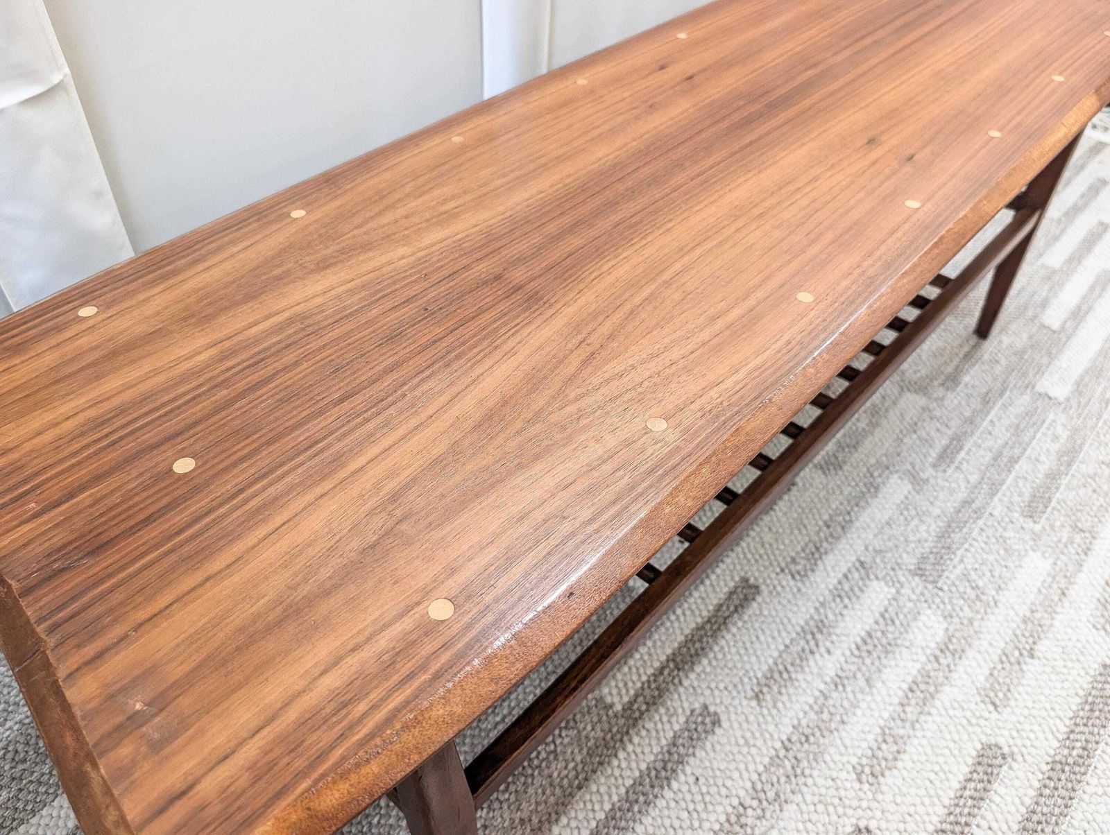 Vintage 1960s Everest Teak & Walnut Inlay Petite Coffee Table Magazine Shelf. Mid Century Modern. photo buy