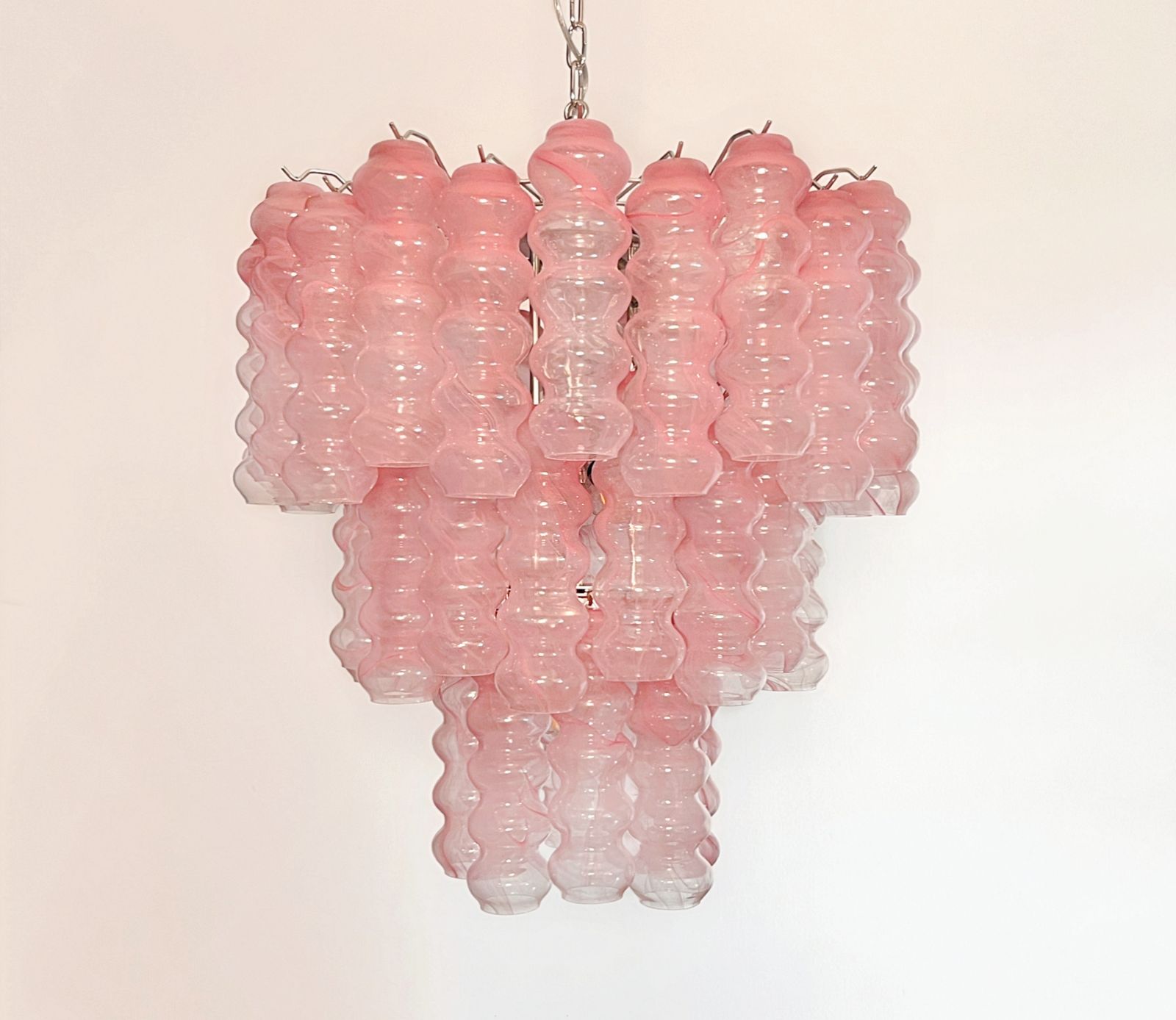 photo furniture Large Three Tier Murano Glass Tube Chandelier   Pink Albaster