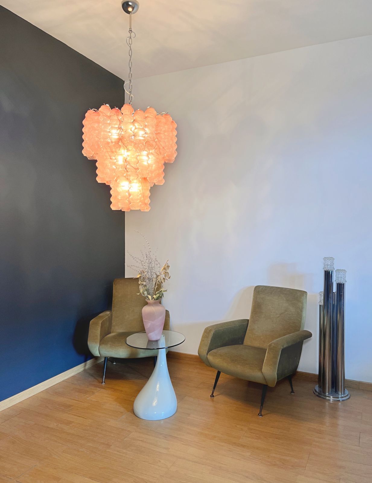 photo for sale Large Three Tier Murano Glass Tube Chandelier   Pink Albaster