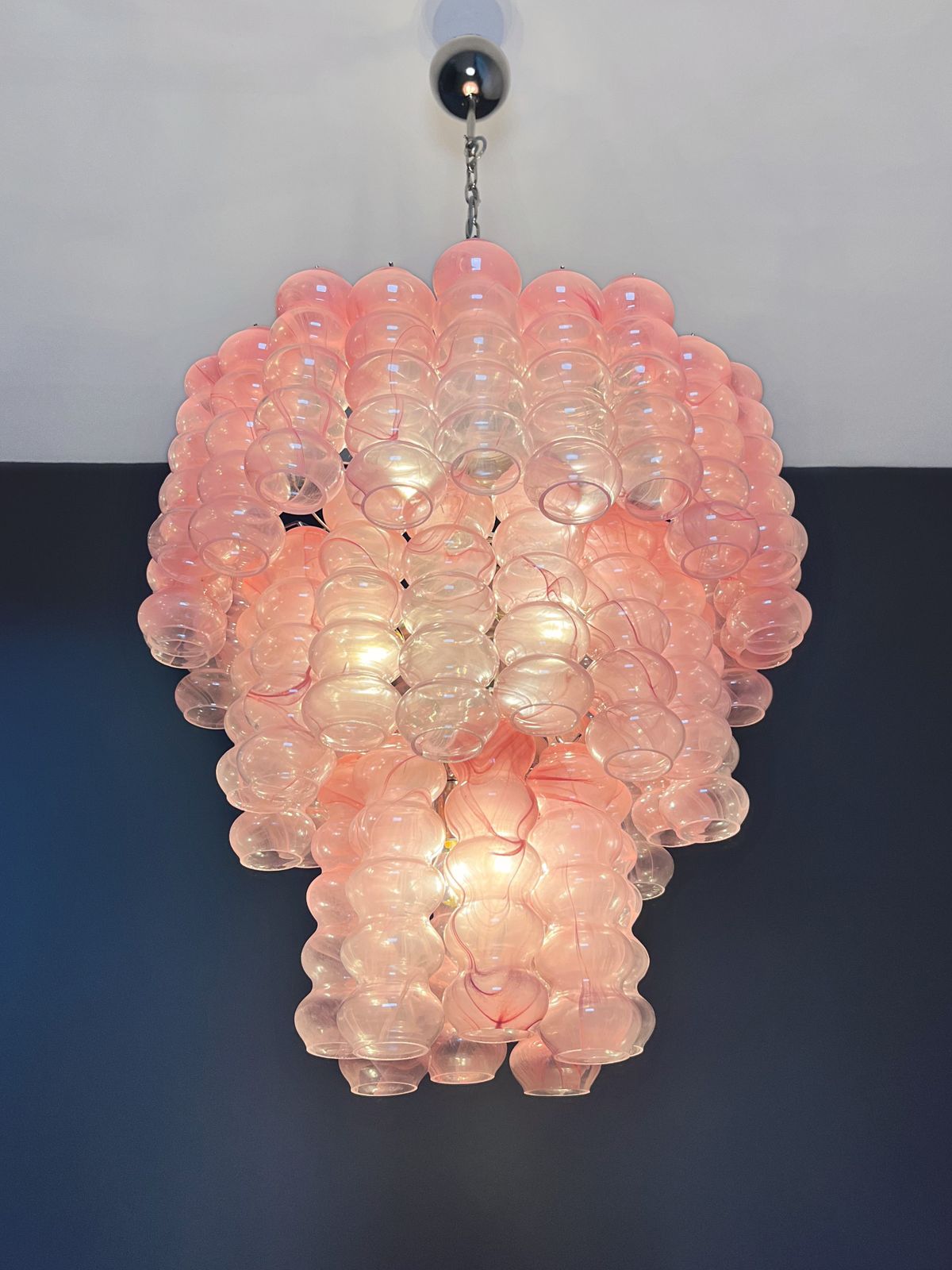 Lighting Large Three Tier Murano Glass Tube Chandelier   Pink Albaster photo