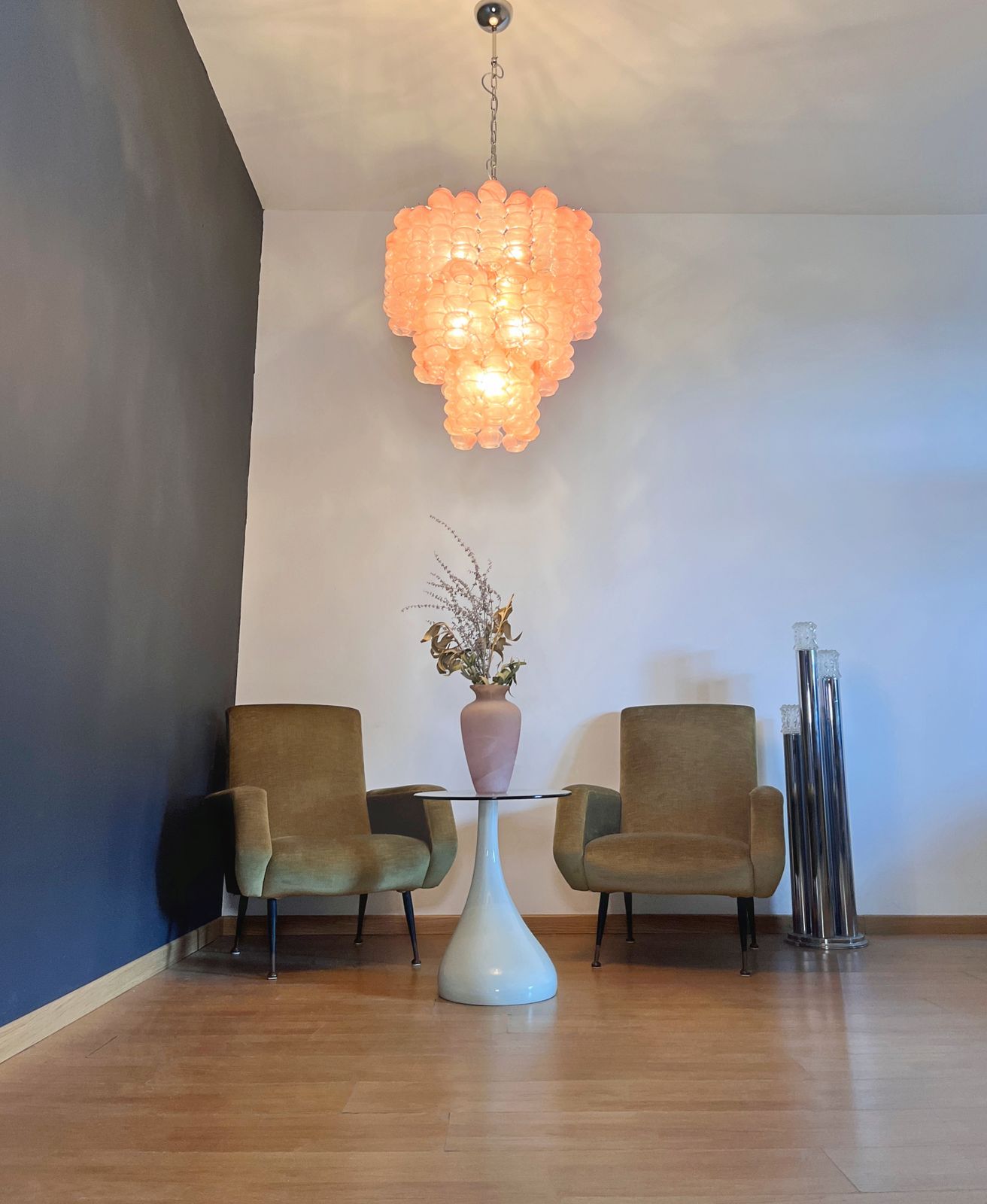 photo buy Large Three Tier Murano Glass Tube Chandelier   Pink Albaster