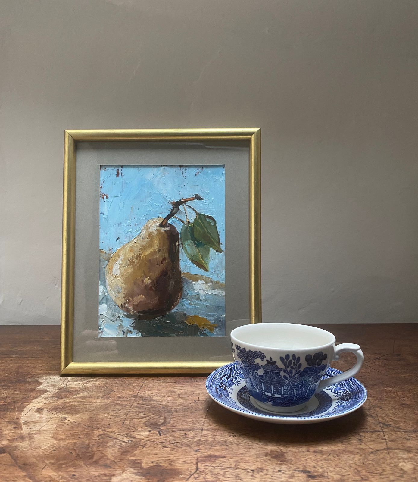Vintage Style Still Life Oil Painting Of A Pear