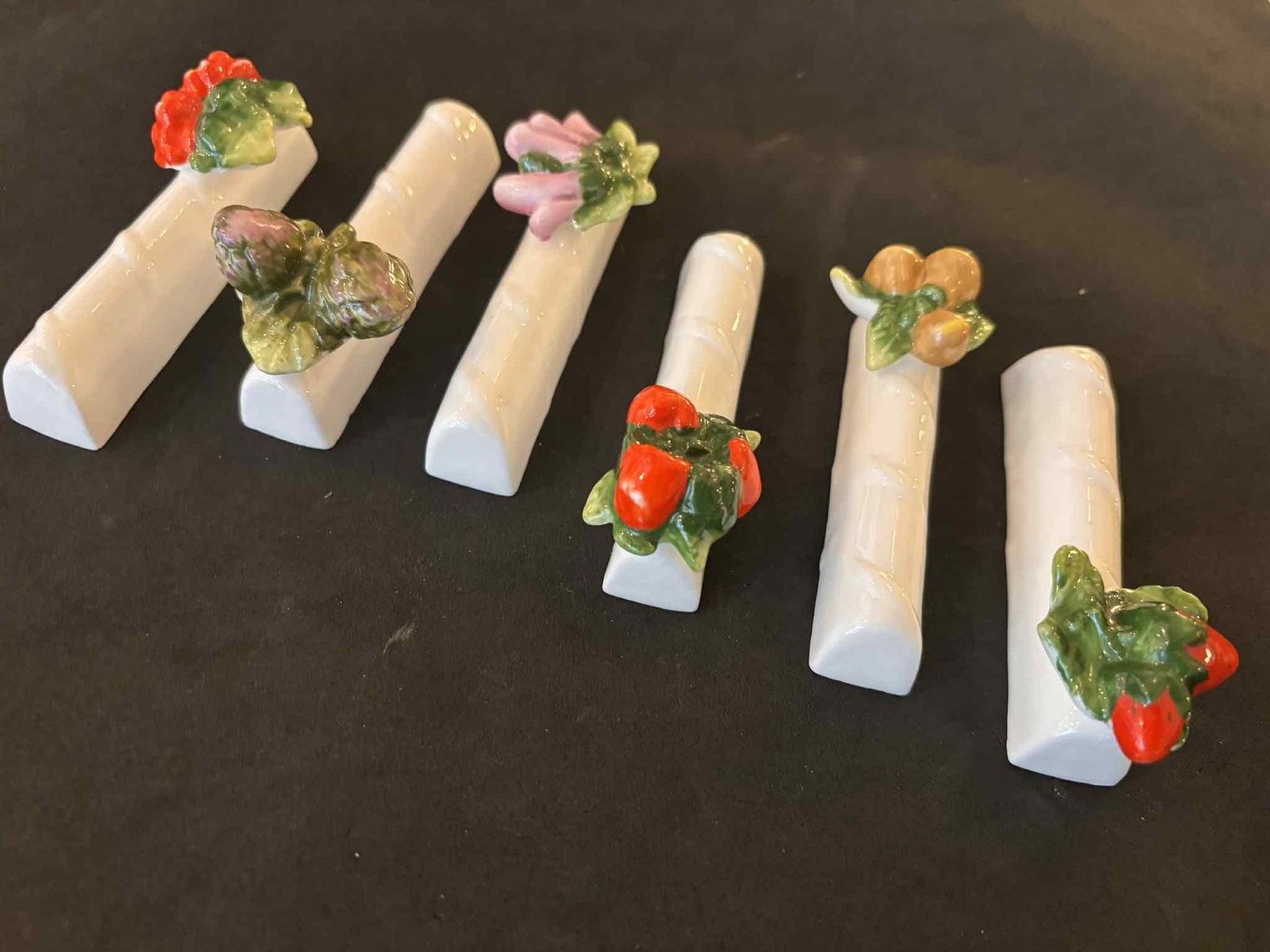 Ceramic Majolica Knife Rests Set: Ceramic Vegetable Fruits Cutlery Holder, France Vintage photo buy