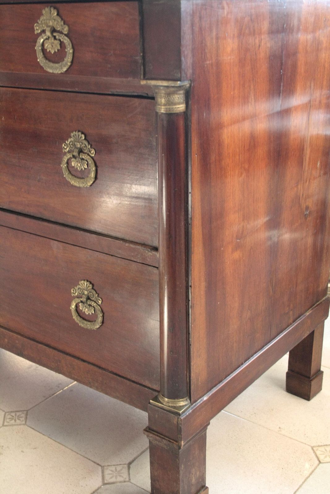 Empire Chest Of Drawers In Walnut With Bronze Details, 19th Century, Italy photo for sale